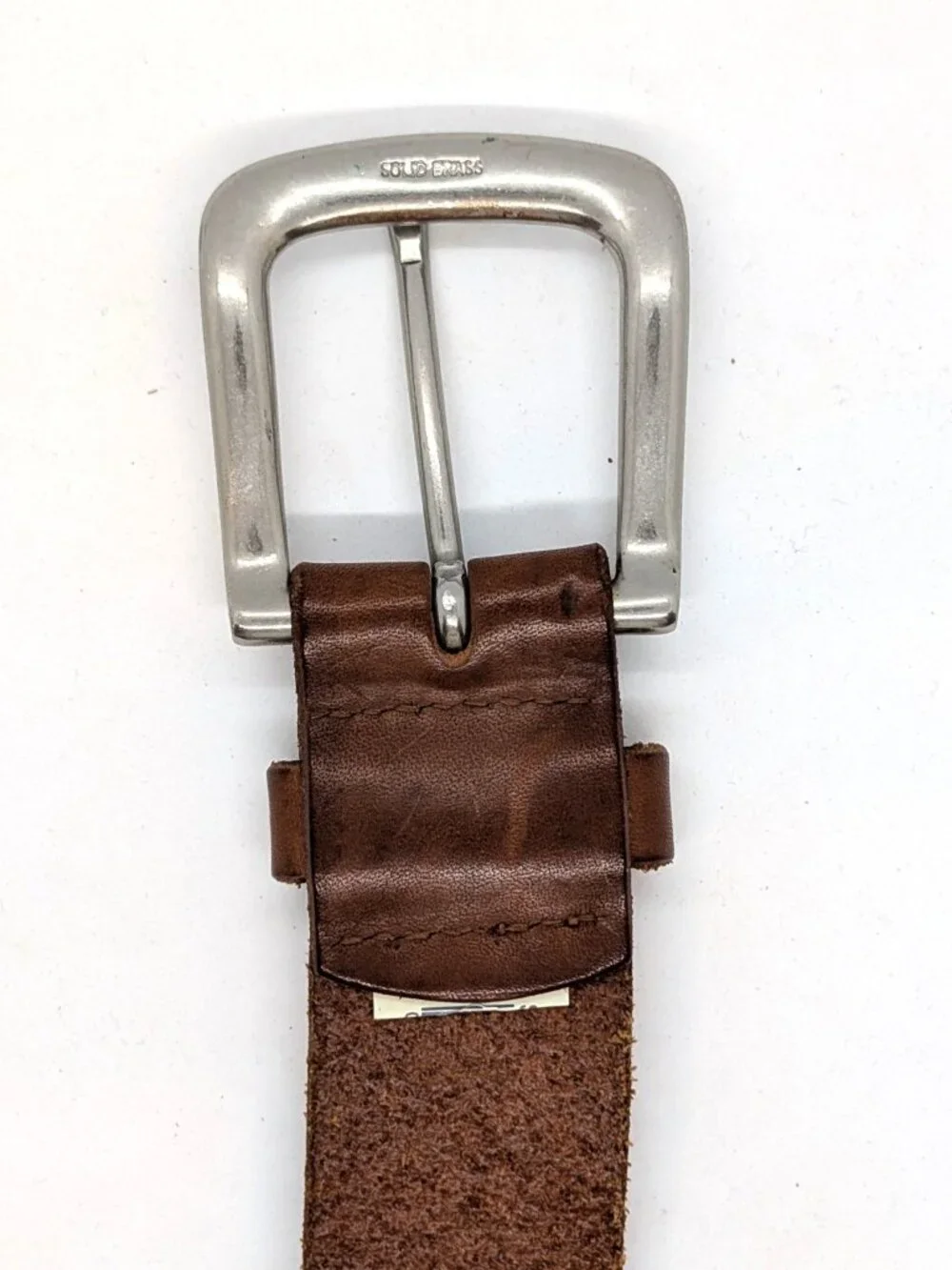 Polo Ralph Lauren Belt Mens Size 42 Brown Leather Silvertone Brass Buckle Logo